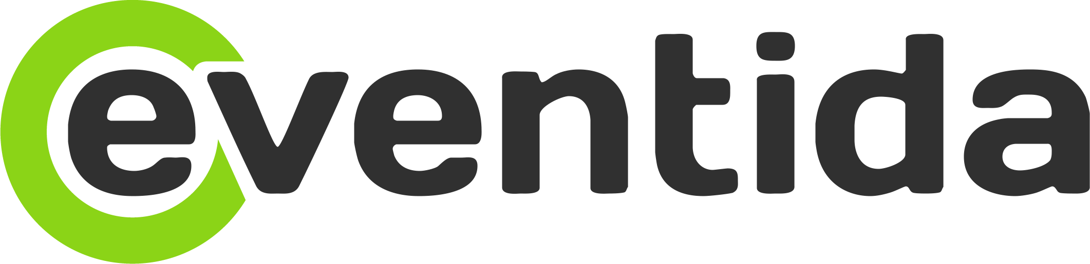 Green and gray logo spelling out Eventida