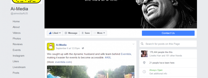 Screenshot of Ai-Media Facebook page with Eventida video.