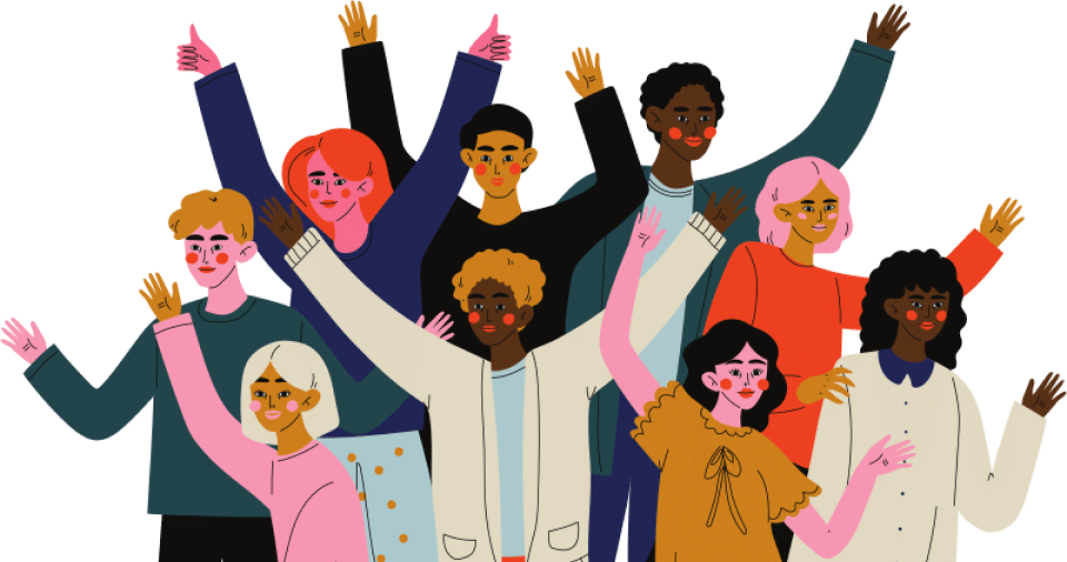 Group of illustrated diverse people cheering